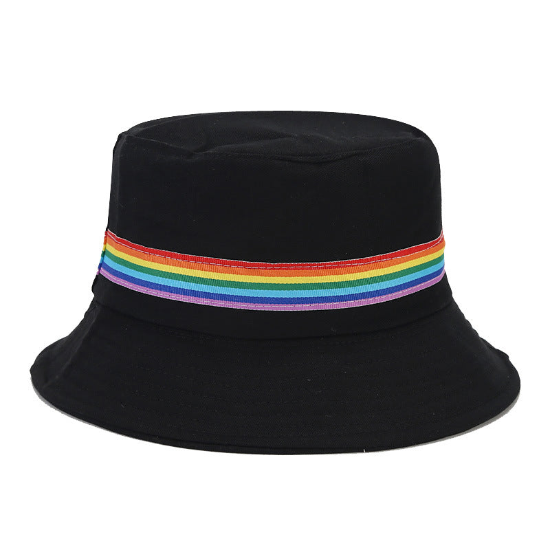 Sombrero de cubo de cinta de arco iris de algodón al por mayor de algodón